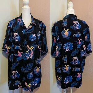 Dutch Bros Hawaiian Tropics Print Button Up Shirt
